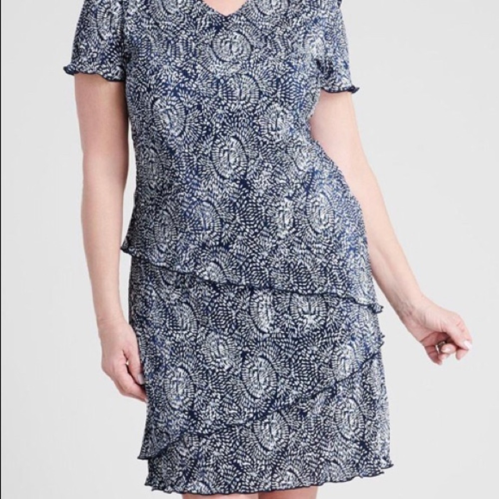 Connected Apparel Navy Patterned Mini Dress